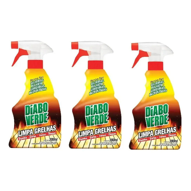 Limpa Grelhas Diabo Verde 300ml Detergente Remove Fácil