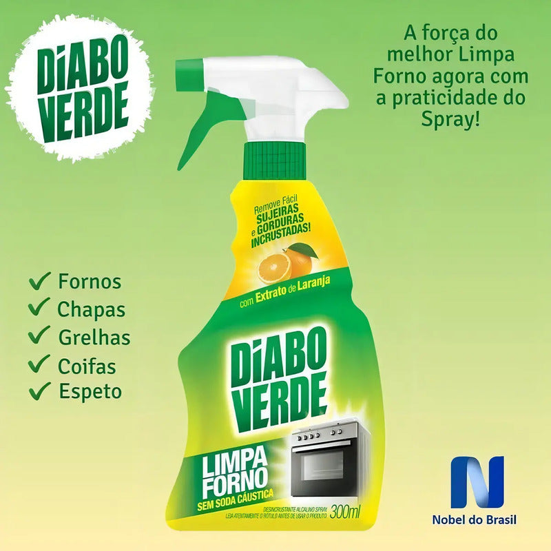 Diabo Verde Limpa Forno Spray 300ml Com Extrato Laranja Desincrustante