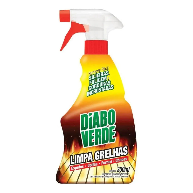 Limpa Grelhas Diabo Verde 300ml Detergente Remove Fácil